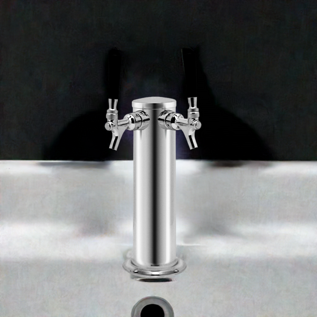 Bull Kegerator Double Tap with Bull Logo Pulls - Stainless Steel, Commercial Quality